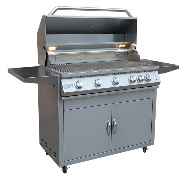 Professional 5 Burner 40 Inch Cart Model BBQ Grill With Lights & Locking Casters
