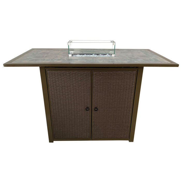 Fire Pit | AZ Patio Heaters Rectangular Bar Height Tile Top with Wind Screen