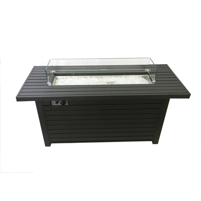 Black Mocha Finish Aluminum Rectangular Fire Pit With Wind Screen