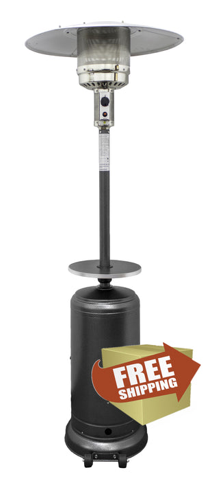 87" Tall Outdoor Patio Heater with Table- Hammered Silver