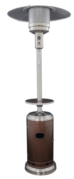 87" Two Tone Outdoor Patio Heater with Table- Hammered Bronze & Stainless Steel