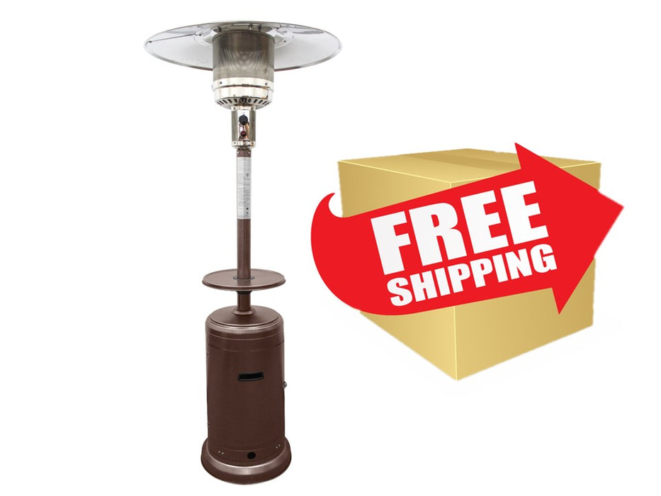 87" Tall Outdoor Patio Heater with Metal Table in Hammered Bronze