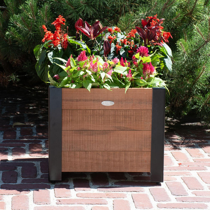 Grapevine Low Profile Planter, FSC Recycled Wood, Square, Natural Brown