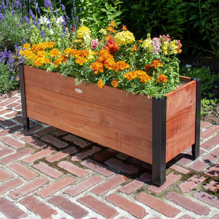 Grapevine Low-Profile Planter, FSC Recycled Wood, Rectangular, 37IN x 12.6IN, Natural Brown