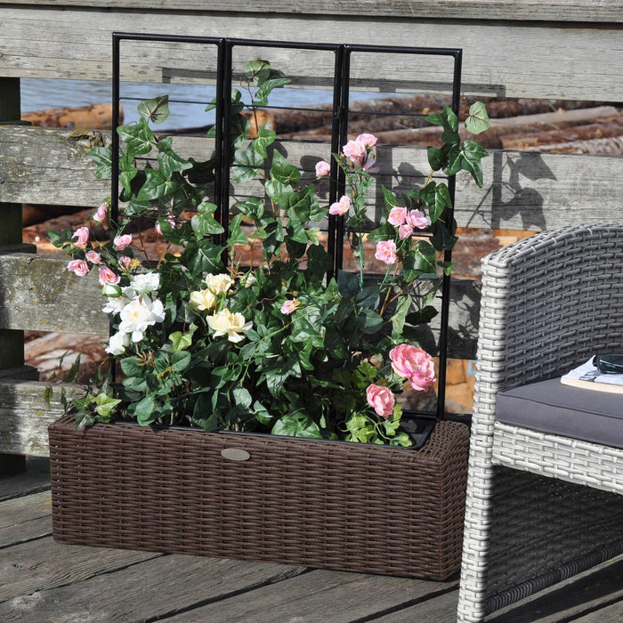 Grapevine Resin Wicker Planter with Trellis, Multi-tone Brown
