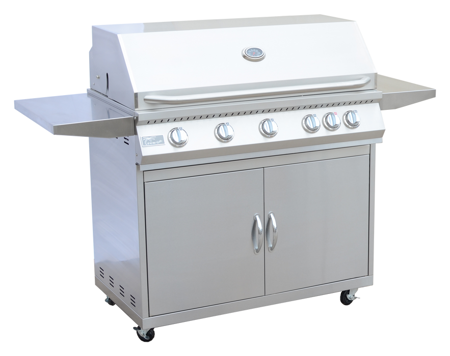 5 Burner 40 Inch Cart Model BBQ Grill With Locking Casters 304 Stainless Steel