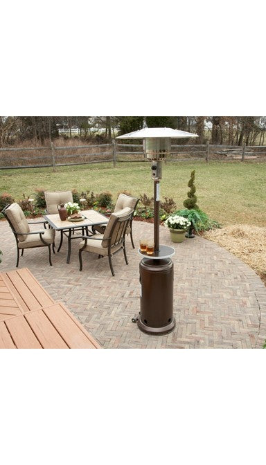 87" Tall Outdoor Patio Heater with Table- Hammered Bronze