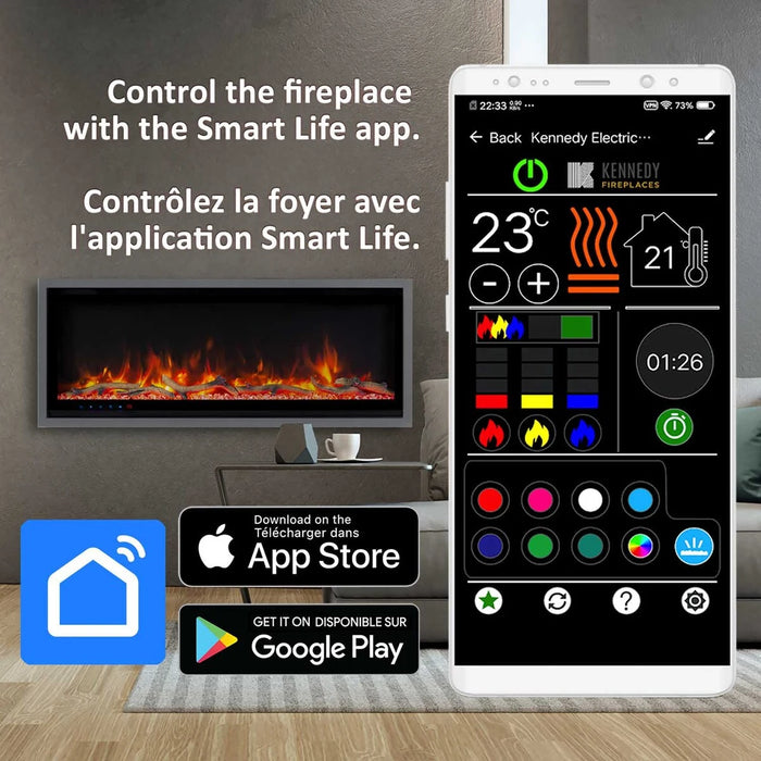 Commercial Grade Kennedy II Collection 50IN Recessed or Walmount Electric Fireplace Grey frame