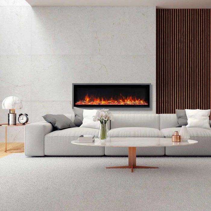 Commercial Grade Kennedy II Collection 50IN Recessed or Walmount Electric Fireplace Grey frame