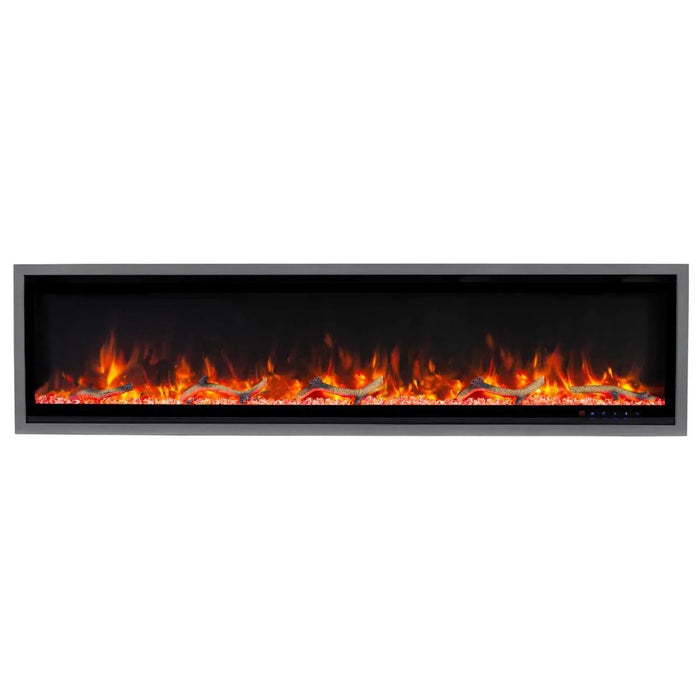 Commercial Grade Kennedy II Collection 60IN Recessed or Walmount Electric Fireplace Grey frame