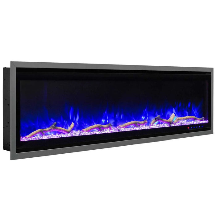 Commercial Grade Kennedy II Collection 60IN Recessed or Walmount Electric Fireplace Grey frame