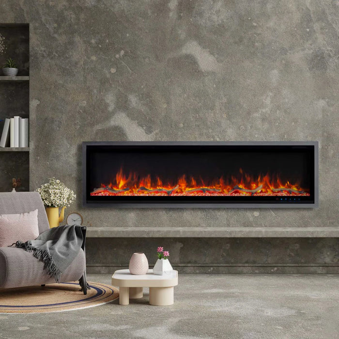 Commercial Grade Kennedy II Collection 60IN Recessed or Walmount Electric Fireplace Grey frame