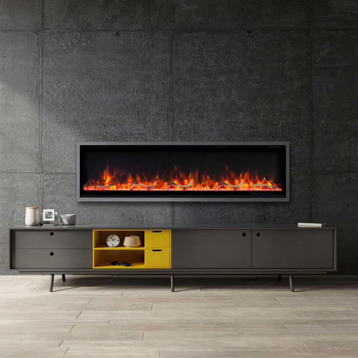 Commercial Grade Kennedy II Collection 60IN Recessed or Walmount Electric Fireplace Grey frame