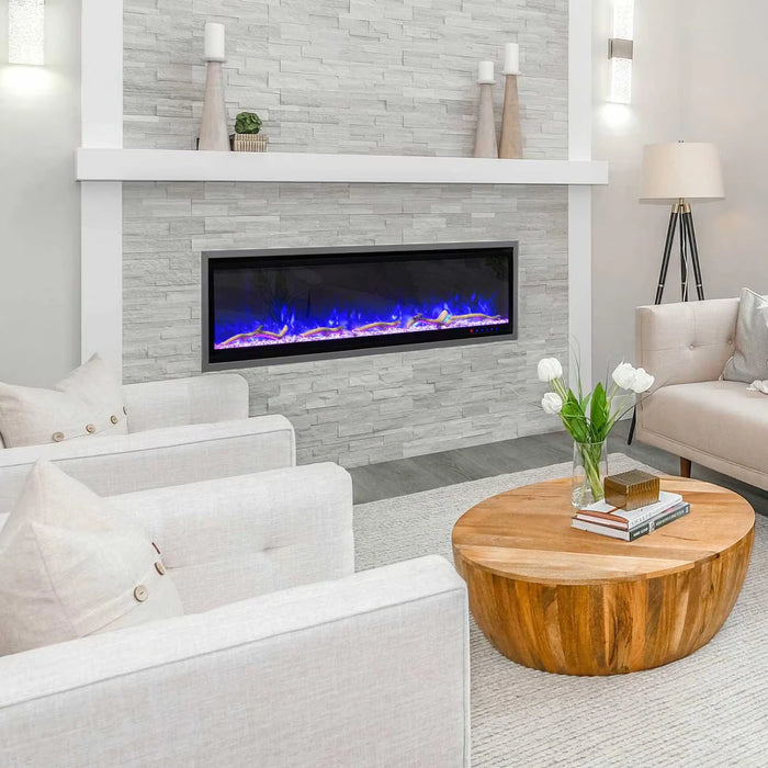 Commercial Grade Kennedy II Collection 60IN Recessed or Walmount Electric Fireplace Grey frame