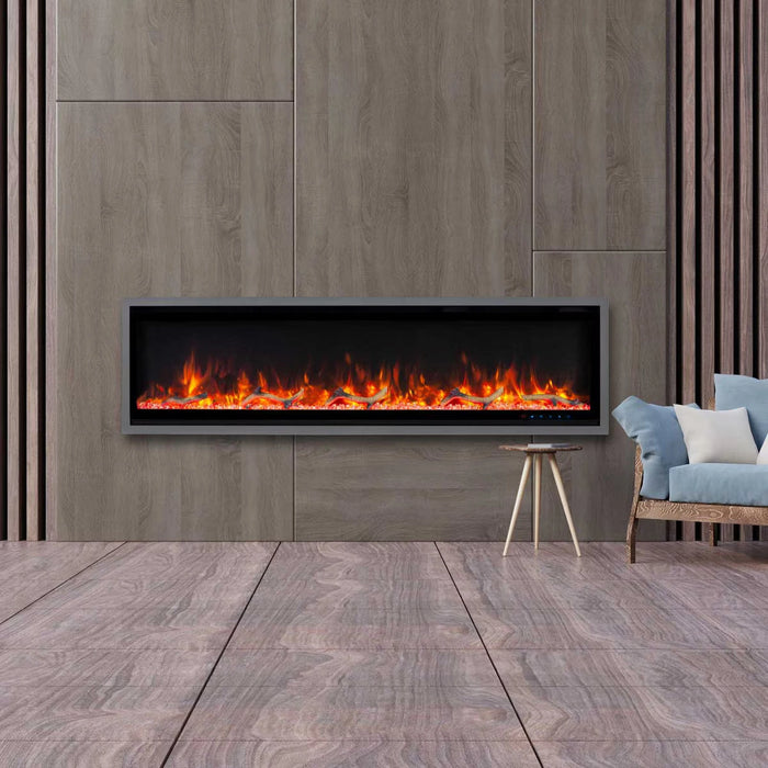 Commercial Grade Kennedy II Collection 60IN Recessed or Walmount Electric Fireplace Grey frame