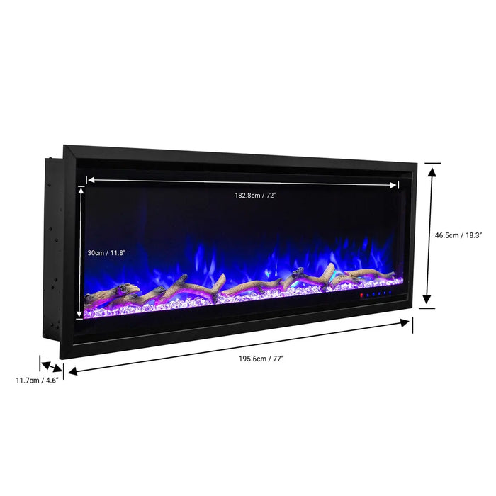 Commercial Grade Kennedy II Collection 72IN Recessed or Walmount Electric Fireplace