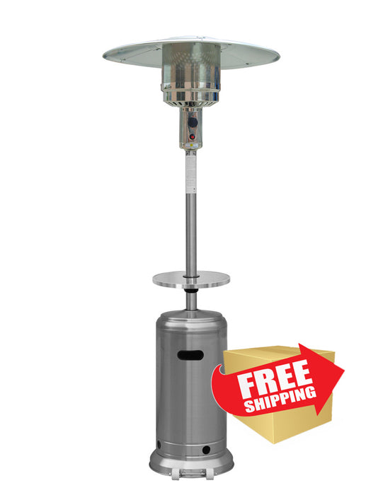 87" Tall Outdoor Patio Heater with Table- Stainless Steel