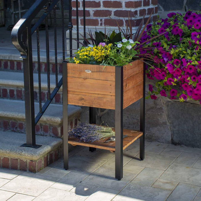 Grapevine Tall FSC Recycled Wood Planter with Shelf, Square