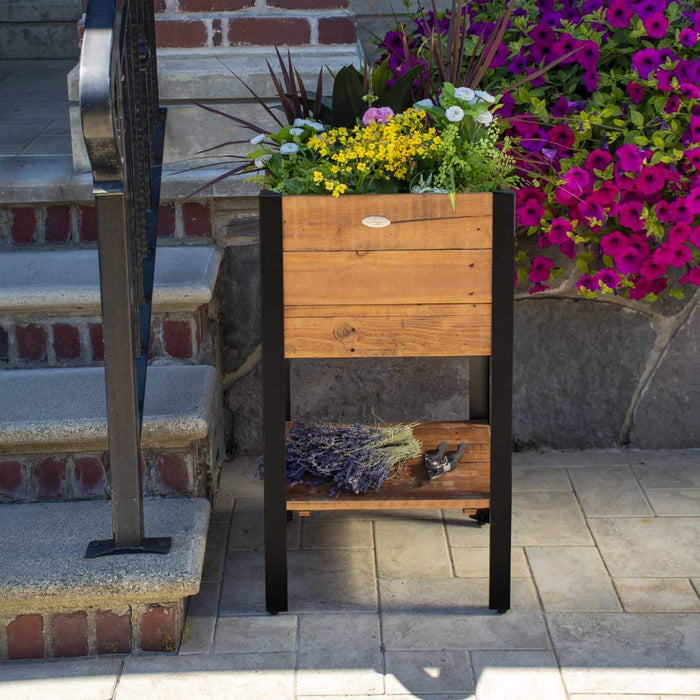 Grapevine Tall FSC Recycled Wood Planter with Shelf, Square