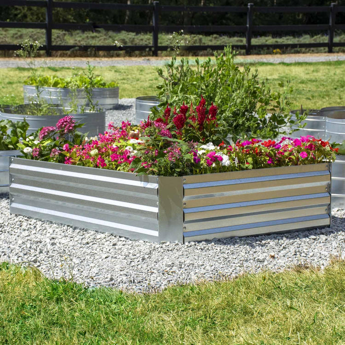 Grapevine Galvanized Steel Raised Garden Bed, Rectangular, Silver