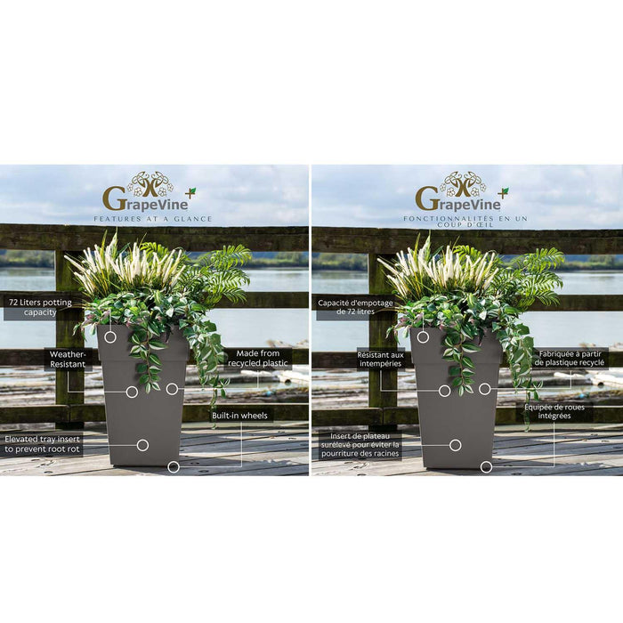Grapevine Plus Collection Ollie Planter, Dark Grey, 2-Pack