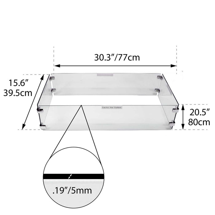 Paramount Fire Table Wind Guard, Rectangular, 30IN x 15IN