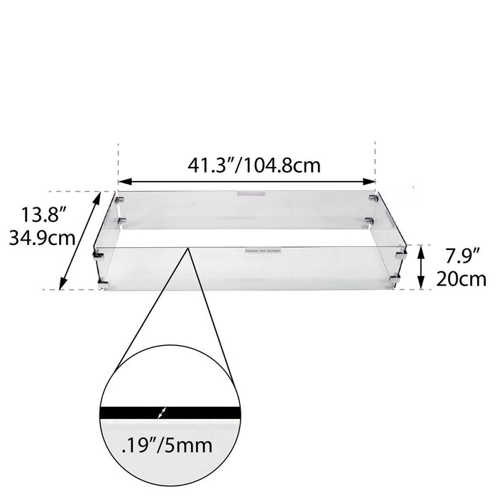 Paramount Fire Table Wind Guard, Rectangular, 42IN x 14.7IN